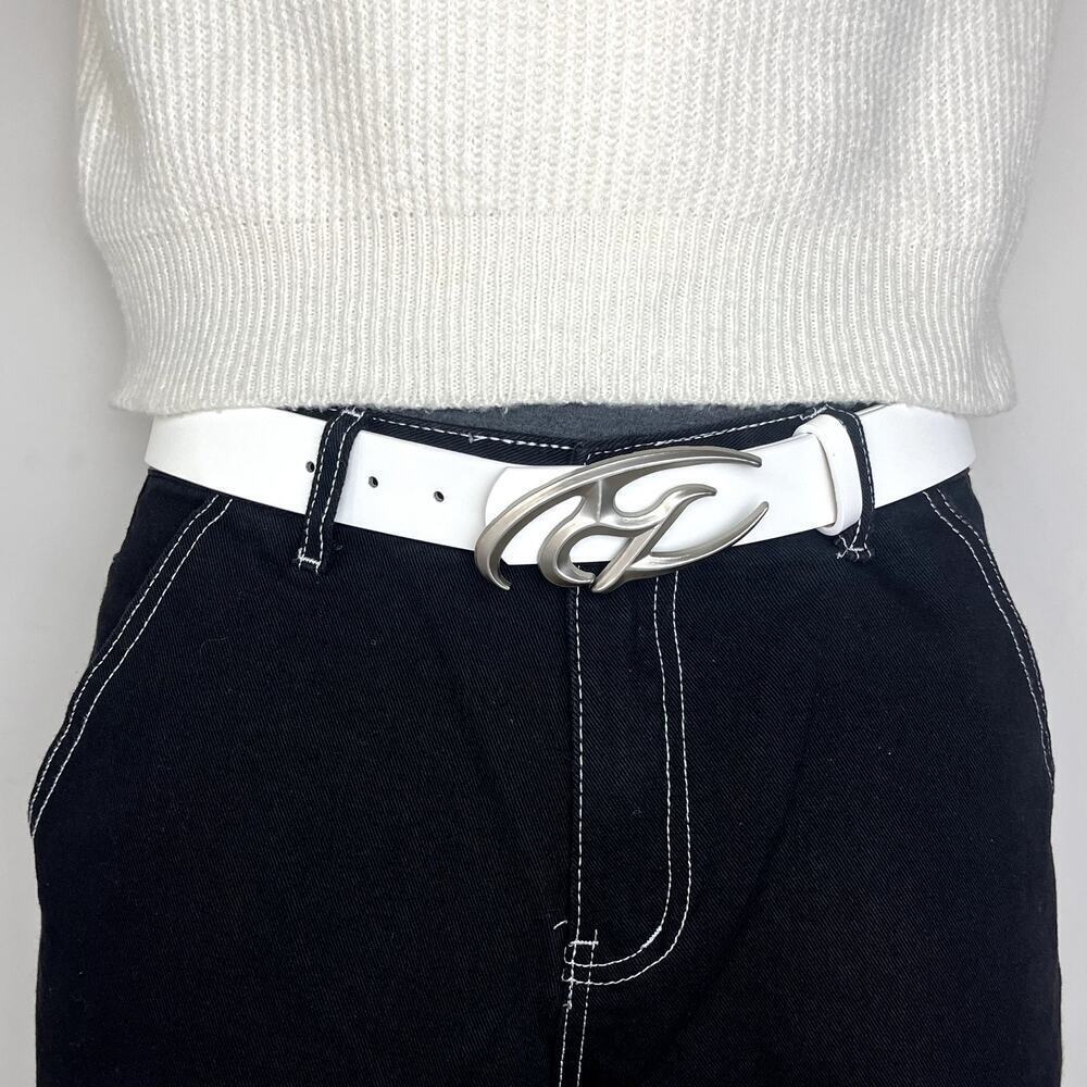 y2k 2000s chrome star futuristic cross emblem white grunge silver emo belt